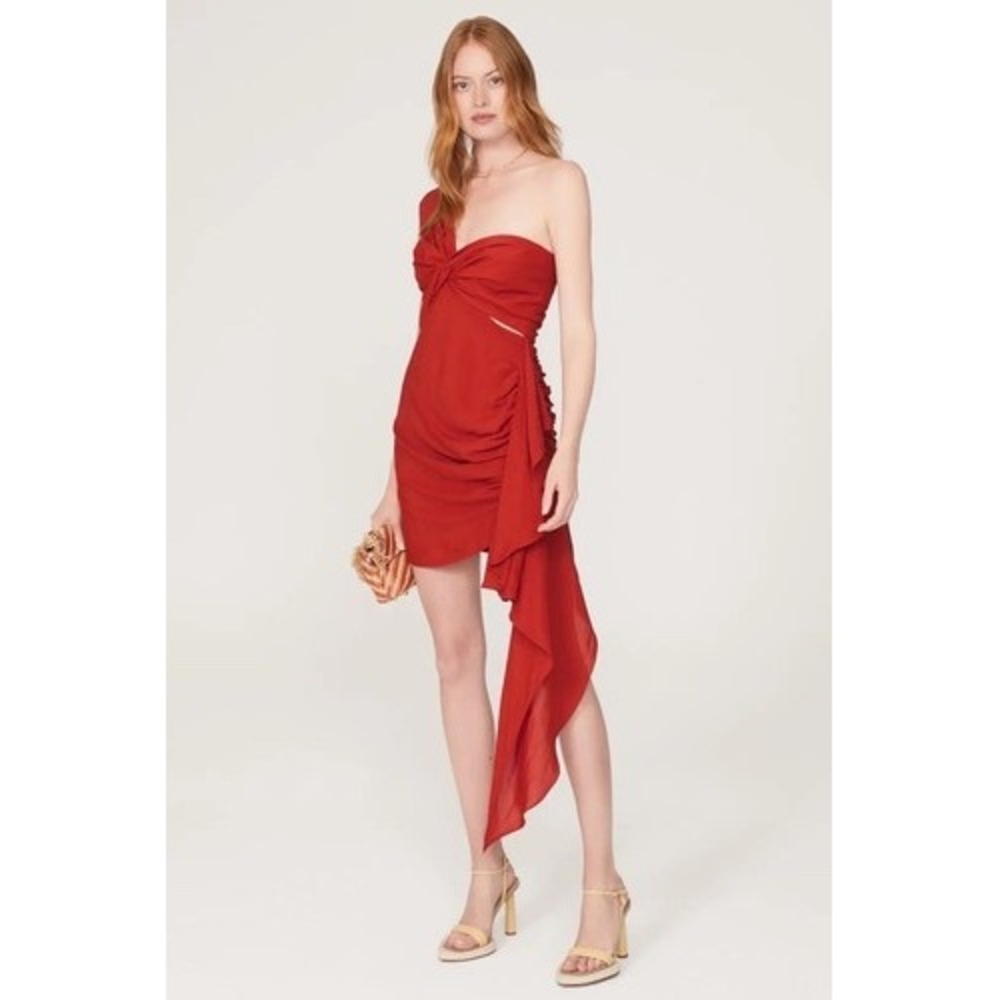 Just Bee Queen Chili Red One‎ Shoulder Draped Solange Mini Dress Size Medium